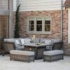 Bramblecrest - Tuscan Wicker Large Square Corner Sofa with Square Gas Firepit Table and 2 Benches - Image 2